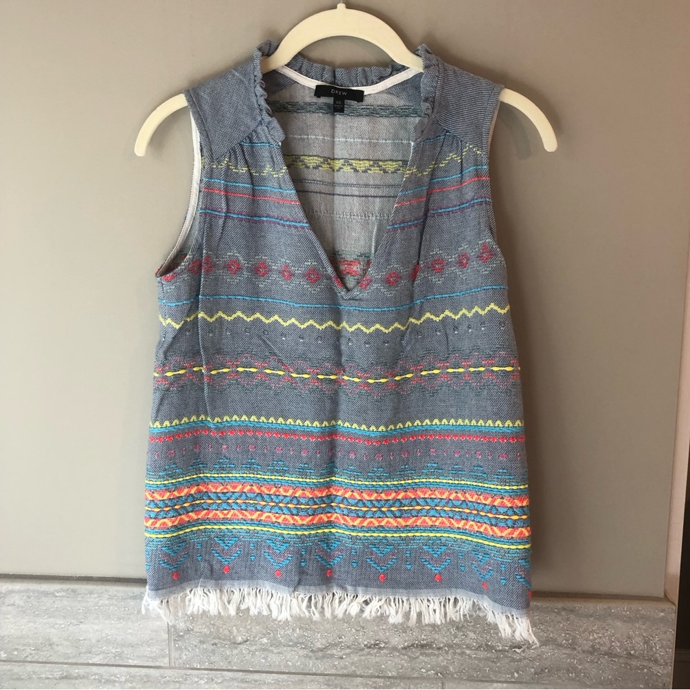 Drew Chambray Neon Embroidered Top